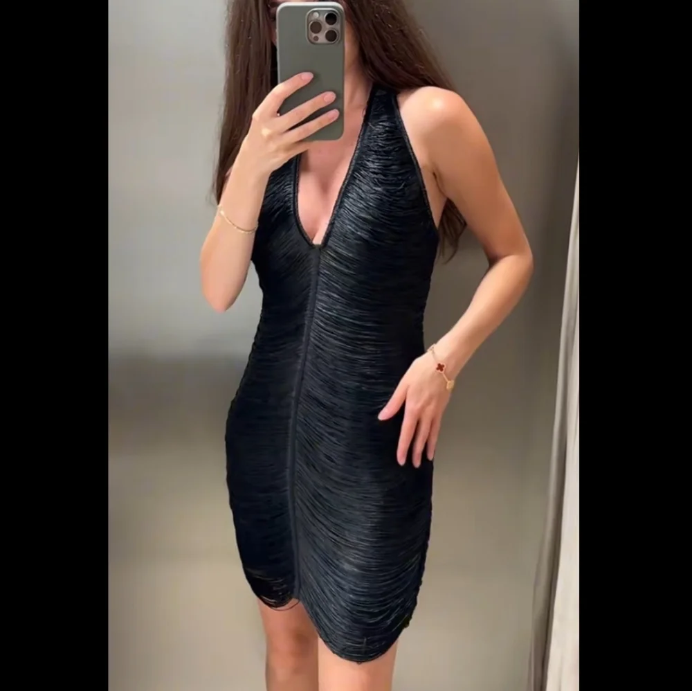Zara Fringed Halter Black Mini Dress_4